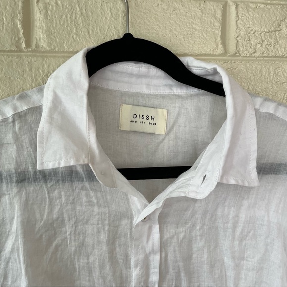 DISSH (EUC) | The Empire Button Down White Oversized Ramie Shirt Top - Picture 5 of 10